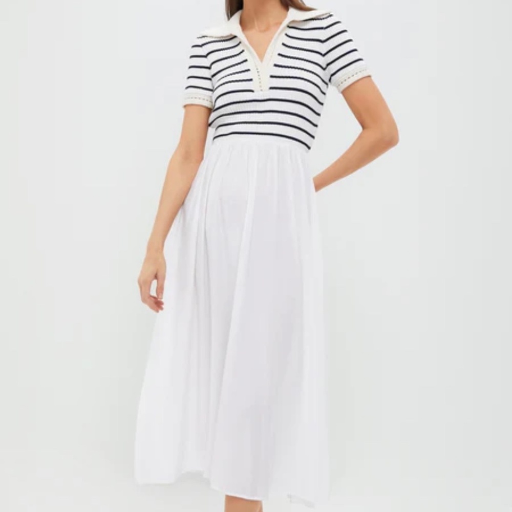 Tuckernuck NWT Moon River Ivory Striped Polo Midi Dress Size Large